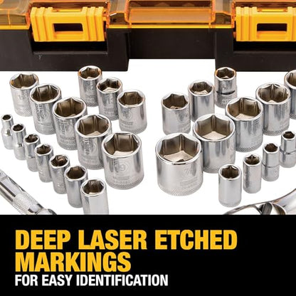 DEWALT Socket Set, 1/4-Inch & 3/8-Inch Drive, SAE/Metric, 34-Piece (DWMT73804)