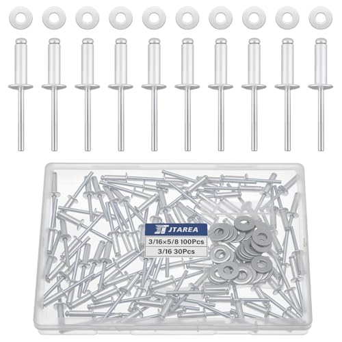 3/16" x 5/8" Silver Aluminum Pop Rivets with Stainless Steel Washers 4.8 x 16mm Blind Rivet Assortment Kit (Pack of 130pcs) - size: 3/16*5/8