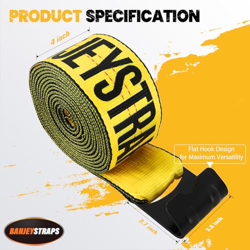 Yellow 4 Inch x 30 FT Heavy Duty Tie Down Straps - High Visibility Flatbed Trailer Straps with Flat Hooks, 6000 lbs Working Load / 18000 lbs Break Strength, 10-Pack for Truck & Cargo Securement - color: Yellow
