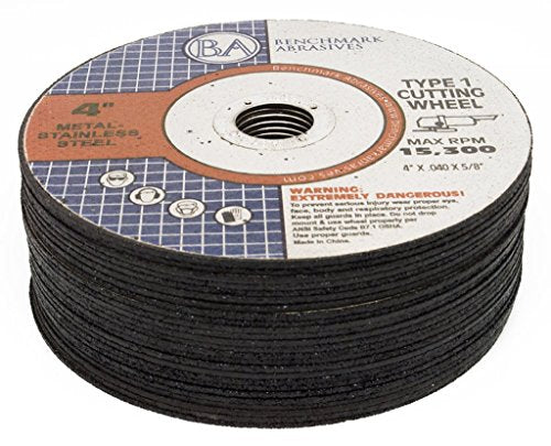 Benchmark Abrasives 4" Type 1 Aluminum Oxide Thin Cut Off Wheel 0.040" Thick 5/8" Arbor, Aggressive Metal Cutting Grinding Wheel for Stainless Steel, Cast Iron, Angle Grinder Discs - 25 Pack