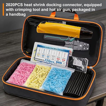 smseace 2020Pcs Heat Shrink Butt Connector,Solder Seal Wire Connectors Kit,Heat Gun and Crimping Tool Pack in Exquisite handbag 22-10AWG Waterproof Electrical Wire Crimp Connectors - size: 2020Pcs