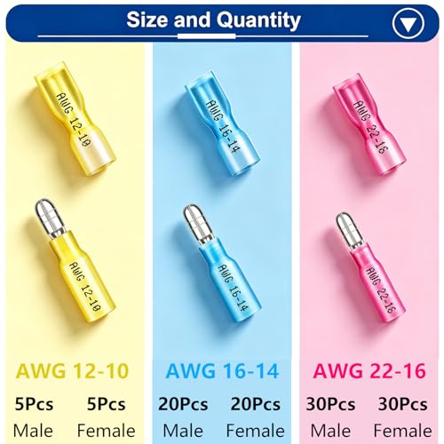 Tnisesm 110Pcs Heat Shrink Bullet Wire Connectors Kit 22-10AWG, Waterproof Bullet connectors Heat Shrink Female&Male Connector for Automotive Boat Stereo Industrial Equipment - color: 110PCS, size: Heat shrink style