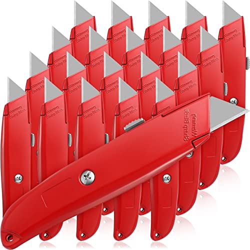 Reginary 20 Pcs Box Cutter Bulk Retractable Utility Knife, Red - color: Red