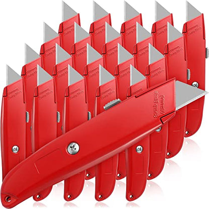 Reginary 20 Pcs Box Cutter Bulk Retractable Utility Knife, Red - color: Red