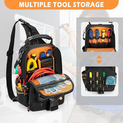 Electrician Tool Pouch Bag, Zippered HVAC Tool Organizer - color: Black