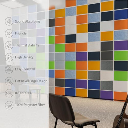 12 Pack Rectangle Acoustic Panels Self Adhesive Sound Proof Foam - color: Silver/Gray, size: Rectangle 16×12in 12pcs