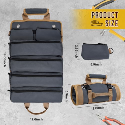 Tool Bag Tool Bags for Men Heavy Duty Tool Organizer, Portable Roll Up Tool Bag Gifts For Him, Mechanic, Electrician and Hobbyist, Car Tool Roll Organizer - color: Grey