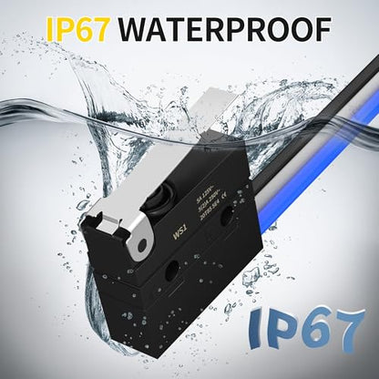 Joinfworld Waterproof Micro Limit Switch with Hinge Lever 6A 12V DC Lever Microswitch SPDT 3 PIN 5A 250VAC with Pre-Wired - 2 Pack - style: WS1-Hinge Lever