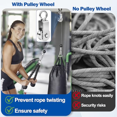 Cable Pulley Wheel Stainless Steel, M34 Single Pulley Snatch Block, Heavy Duty Lifting Crane Swivel Hook, Bearing Inside Rope Pulleys for Lifting System Gym Equipment Clothesline, 551 lbs Load, 2 Pack - size: M34 - 2 Pack