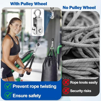 Cable Pulley Wheel Stainless Steel, M34 Single Pulley Snatch Block, Heavy Duty Lifting Crane Swivel Hook, Bearing Inside Rope Pulleys for Lifting System Gym Equipment Clothesline, 551 lbs Load, 2 Pack - size: M34 - 2 Pack