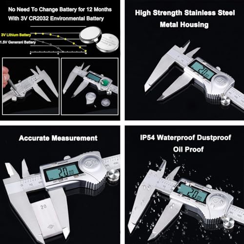 Kynup Digital Caliper Measuring Tool, 12 Inch Stainless Steel Micrometer - color: Silver, size: 300mm