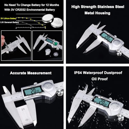Kynup Digital Caliper Measuring Tool, 12 Inch Stainless Steel Micrometer - color: Silver, size: 300mm