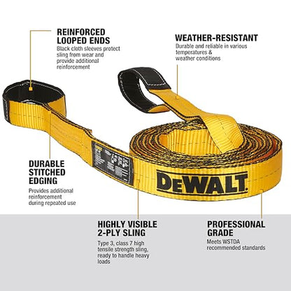 DEWALT 2"×16', 2-Ply, Type 3, Class 7 Heavy-Duty Lifting Sling, 1-Pack - size: 2” x 16’, style: Single