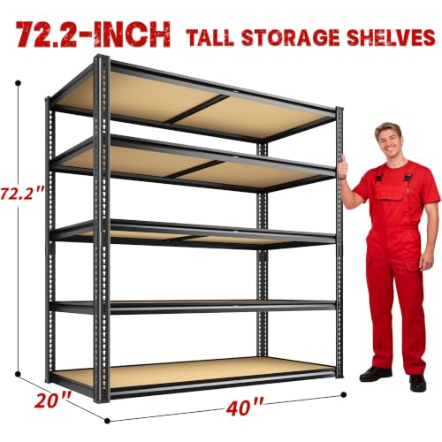 ROOMFAVE 40" W Garage Shelving 2300LBS Storage Shelves,5 Tier - size: 72.2" H x 40" W x 20" D