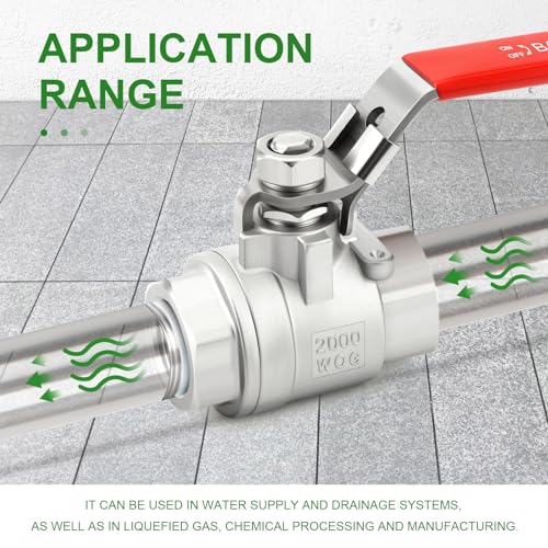 TAISHER 1PCS 1" FNPT Heavy Duty 2PC Ball Valve 304 Stainless Steel with Red Handles W0G2000 - size: 1" FNPT
