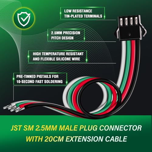 10 Pieces JST SM 2.5mm 4 Pin 20AWG Flexible Silicone Connector Kit - size: 4-Pin, style: JST-SM-M