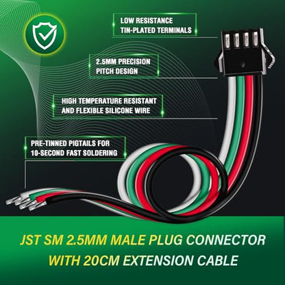 10 Pieces JST SM 2.5mm 4 Pin 20AWG Flexible Silicone Connector Kit - size: 4-Pin, style: JST-SM-M