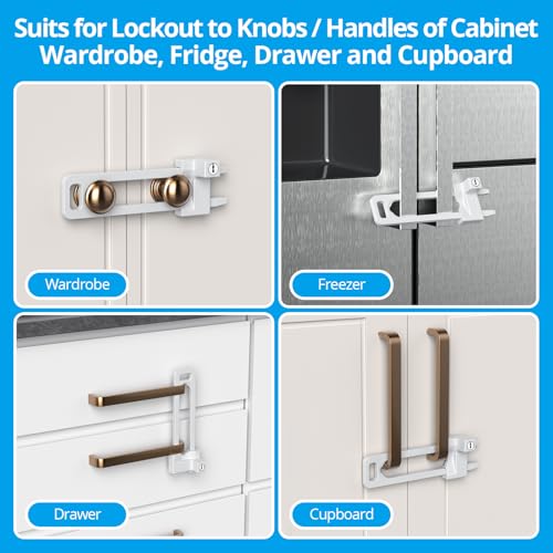 AST Keyed Cabinet Lock, 2 Locks 4 Keys, Key Alike, Childproof Drawer Latch - color: Matte White