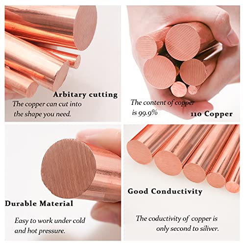 1Pcs Pure Copper Round Rod 3/8"(9.5mm) Dia 9.84" Length Bare Copper Cu Metal Rod for Metal Craft Hobbies - size: 3/8" Dia, style: 10"Length
