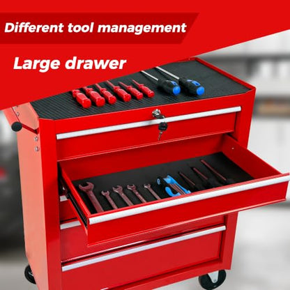 5-Drawer Lockable Rolling Tool Chest, Red - color: Red, style: 5 drawer