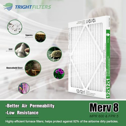 TRIGHTFILTERS 12x12x1 Air Filter 6 Pack, MERV 8 Pleated Home HVAC AC Filter - size: 12x12x1-6pack