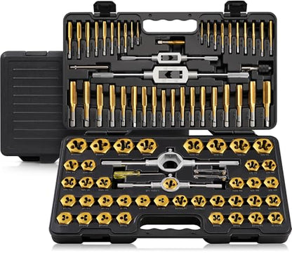 Kolvoii 86-Piece SAE/Metric Tap and Die Set, Titanium-Coated - size: 86-Piece Metric & SAE