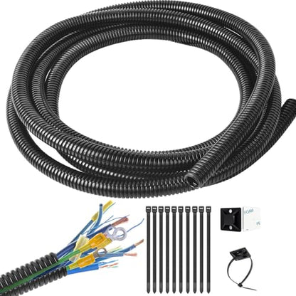 1/2 Inch Wire Loom Split Tubing - 30 ft Cord Protector Electric Wires Covers, Automotive Wire Flexible Conduit, Plastic Wire Cover with Cable Zip Tie (1/2"-30ft) - size: 1/2"-30ft