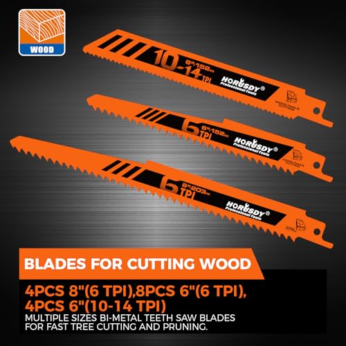 HORUSDY 20-Piece Reciprocating Saw Blades Set, 6 & 8 Inch Wood and Metal Cutting Blades with Storage Box, Multi-Size for Pruning, Wood, and Metal Cutting Tools - style: 20-Pc Multi-Size (Wood & Metal)