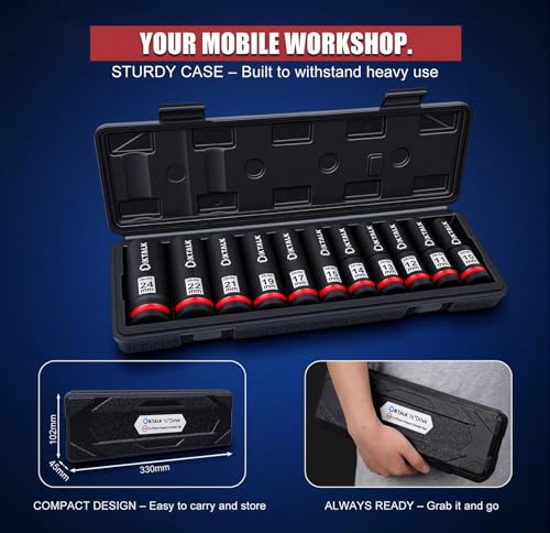 11PCS 1/2 Inch Drive Impact Deep Socket Set Metric 10-24mm, 6-Point, CR-MO - size: 11PCS Metric