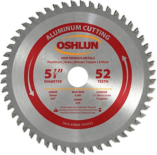 Oshlun SBNF-059052 5-7/8-Inch 52 Tooth ATB Saw Blade with 20mm Arbor (5/8-Inch Bushing) for Aluminum and Non Ferrous Metals - size: 1 Count (Pack of 1)