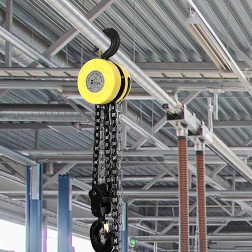 Manual Lever Chain Hoist, 2 Ton 4409Lbs 10 Ft Load Chain Manual Chain Hoist, 2 Heavy-Duty Hooks Hand Chain Hoist for Most Industrial Fields, Yellow - style: Yellow