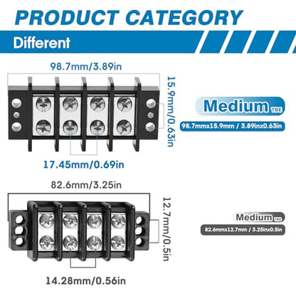 GLOSO TBE Double Row Stainless Terminal Blocks, Marine Grade, 4-14 AWG Cu, 75A/600V - 1 Pack, 8 Poles - color: TBE, size: 8P