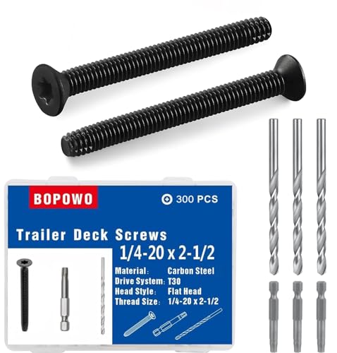 (300pcs) 1/4-20 x 2 1/2 Flat Head Thread Cutting Trailer Deck Screws, Type F, (Star - Six Lobe - Torx Drive), Black Phosphate Finish, Countersunk, T-30 Drive and 7/32 Drill bit - size: #1/4-20 x 2-1/2"