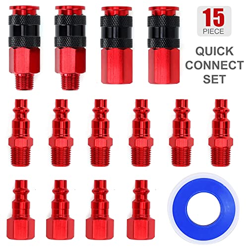 Aluminum Air Fittings, 1/4" NPT, 15 Pieces, Red - color: Red, size: 15 Pieces