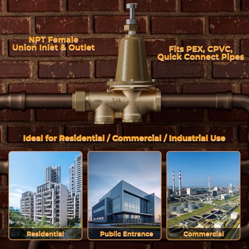 LF25AUB-Z3 3/4-Inch Water Pressure Reducing Valve for Residential, Commercial, and Industrial Use - Water Pressure Regulator Adjustable 25–75 psi, Max 300 psi