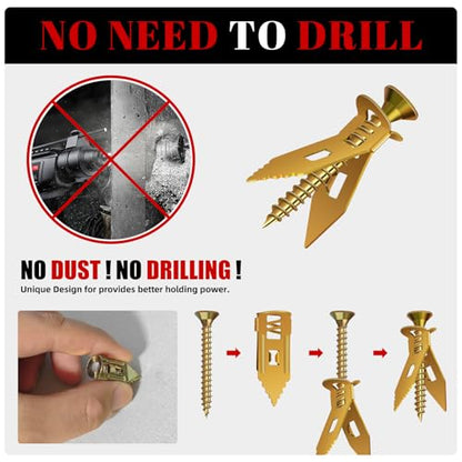 420 Pcs Self Drilling Drywall Anchors with Screws Kit, 2 Sizes Drywall Anchors and 4 Sizes Zinc Plated Screws, Holds Up to 100lbs, No Pre-Drill Needed, for TV, Shelf Straps, Picture Frames - size: 2 Sizes-420 PCS