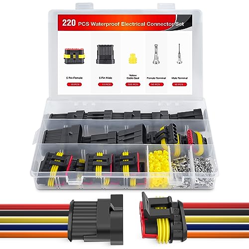 Nilight 220PCS 5 Pin Electrical Connector ‎Plug with Male Female Terminals - size: 5Pin Connector 200Pcs