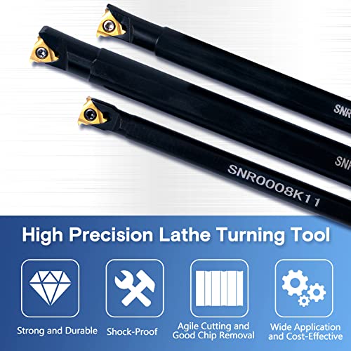 Lathe Turning Holders Threading Holder - Threading Tools Metal Lathe Cutting Tools 3pcs Internal Boring Bars SNR0008K11+SNR0010K11+SNR0012M11 with 3pcs Indexable Carbide Inserts for Lathe Tools - color: 3pcs SNR turning holders+3pcs inserts