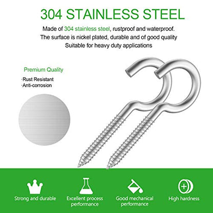 Pack of 20 Metal Eye Screws, 304 Stainless Steel Hooks, Self-Tapping Eye Ring Bolt, Strong Indoor (2-3/4") - size: 2-3/4"X20PCS