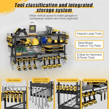 4-Tier Power Tool Organizer Wall Mount, 450LBS Capacity, 8 Drill Holders - size: 32.8" Width 4-Tier