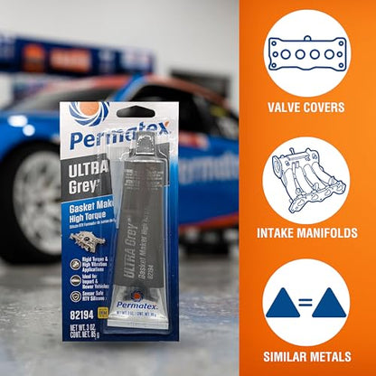 Permatex 82194 Ultra Grey Rigid High-Torque RTV Silicone Gasket Maker, 3.0 oz. - size: 3 Fl. Oz., style: Ultra Grey