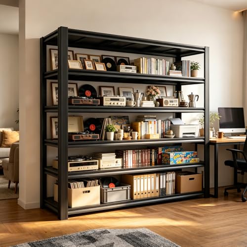 Heavy Duty Garage Shelving, 6 Tier Metal Adjustable Storage Shelves, 6000 Lbs Capacity, 84" H*55" W*24.05" D, Utility Organizer for Basement, Pantry, Kitchen, Warehouse, Black - size: 6T 84H*55W*24.05D