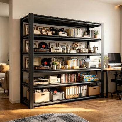 Heavy Duty Garage Shelving, 6 Tier Metal Adjustable Storage Shelves, 6000 Lbs Capacity, 84" H*55" W*24.05" D, Utility Organizer for Basement, Pantry, Kitchen, Warehouse, Black - size: 6T 84H*55W*24.05D