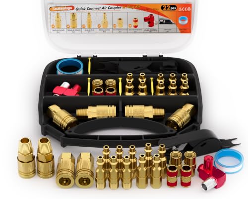 22 PCS 1/4" NPT Air Compressor Coupler & Plug Kit Air Hose Fitting - size: Copper-plated alloy