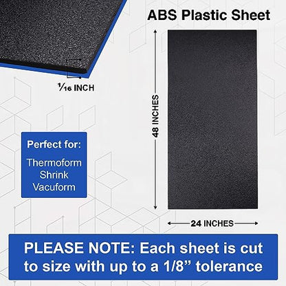 Duco ABS Plastic Sheet 1/16" (1.5mm) Thick 24" x 48" - 1 Pack of USA-Made Textured & Matte ABS Black Sheet - Heat Moldable Plastic Panel for Home Decor, Crafts, Robotics, DIY Projects and Industrial - size: 24" x 48"