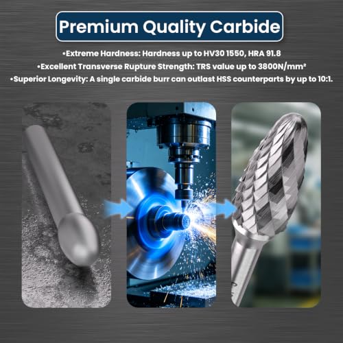 LU&MN SF-5 Tungsten Carbide Burr, 1/2" Head 1/4" Shank, 3 Pcs - style: SF-5,3PCS