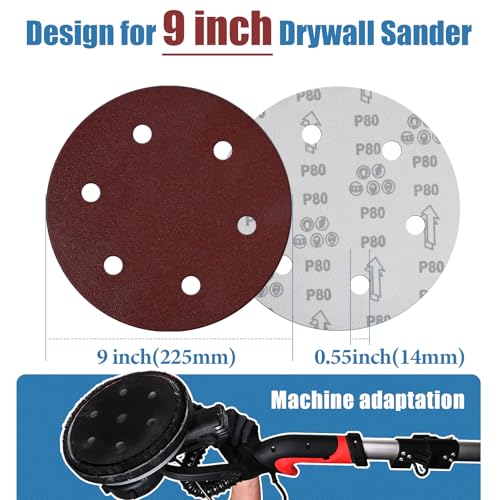 20 PCS 9 Inch 6 Hole Sanding Discs, 220 Grit Hook and Loop Round Sandpaper - color: 220Grit 20PCS