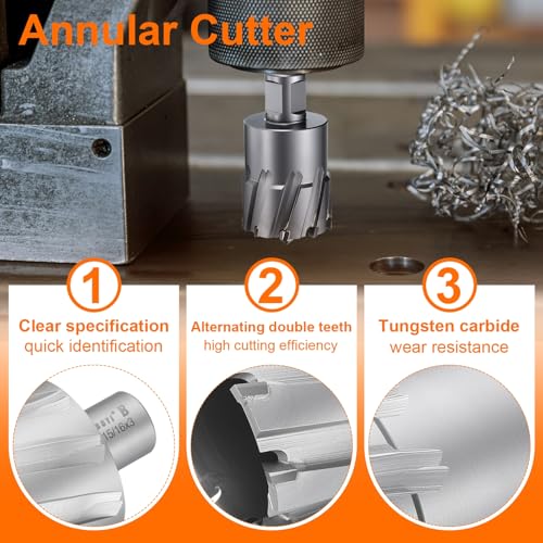 HARFINGTON Annular Cutter 1-15/16" Dia 3" Depth 3/4" Shank TCT Cutting Drill Bits with Pin for Magnetic Drill Press - size: 1-15/16" x 3"