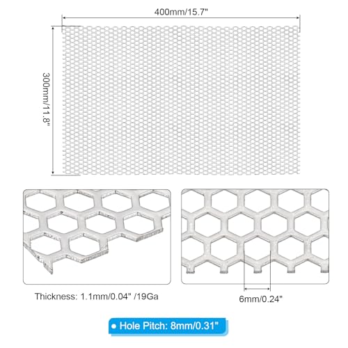 PATIKIL 15.7" x 11.8" Perforated Metal Sheets, 19Ga 0.24" Hexagonal Hole 304 Stainless Steel Mesh Stagger Expanded Perforated Metal Plate for Ventilation Grill Security Grates - size: 15.7" x 11.8"