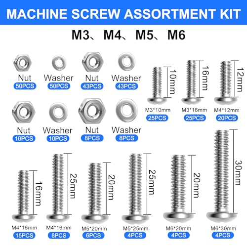 333Pcs Machine Screws Nuts and Bolts Assortment Kit, Stainless Steel Bolts 9 Sizes M3 M4 M5 M6 Phillips Pan Head Screw Assortment Kit for Furniture, Automotive, Appliance Repair, DIY Projects - color: SV-M3 M4 M5 M6